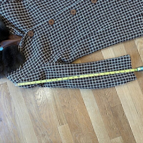 Vintage Plaid Wool Coat Faux Fur Collar Grandpa Chic Charles Gray London - Picture 6 of 8